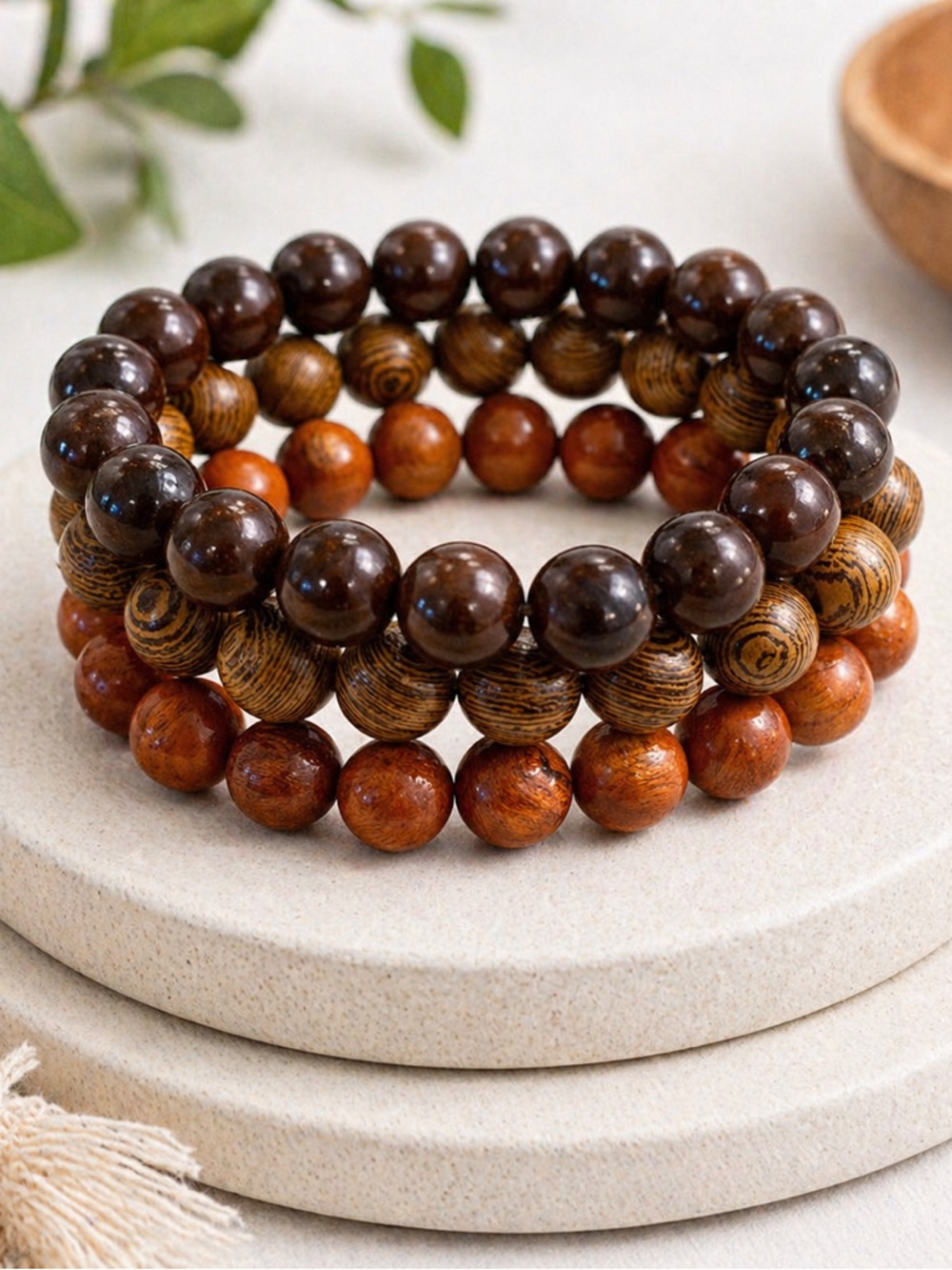 Sweet Stack of 3 Wooden Beaded Bracelets